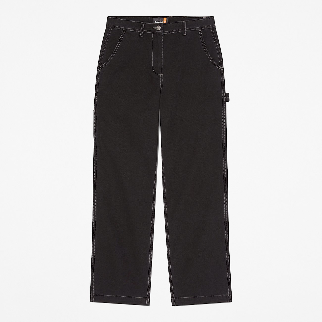 Pantalón recto de lona para mujer en negro - 1