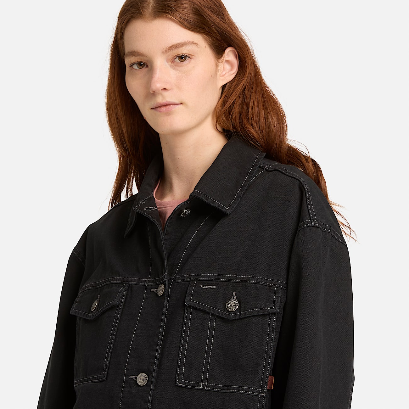 Canvas Trucker Jacket for Women in Black - 4