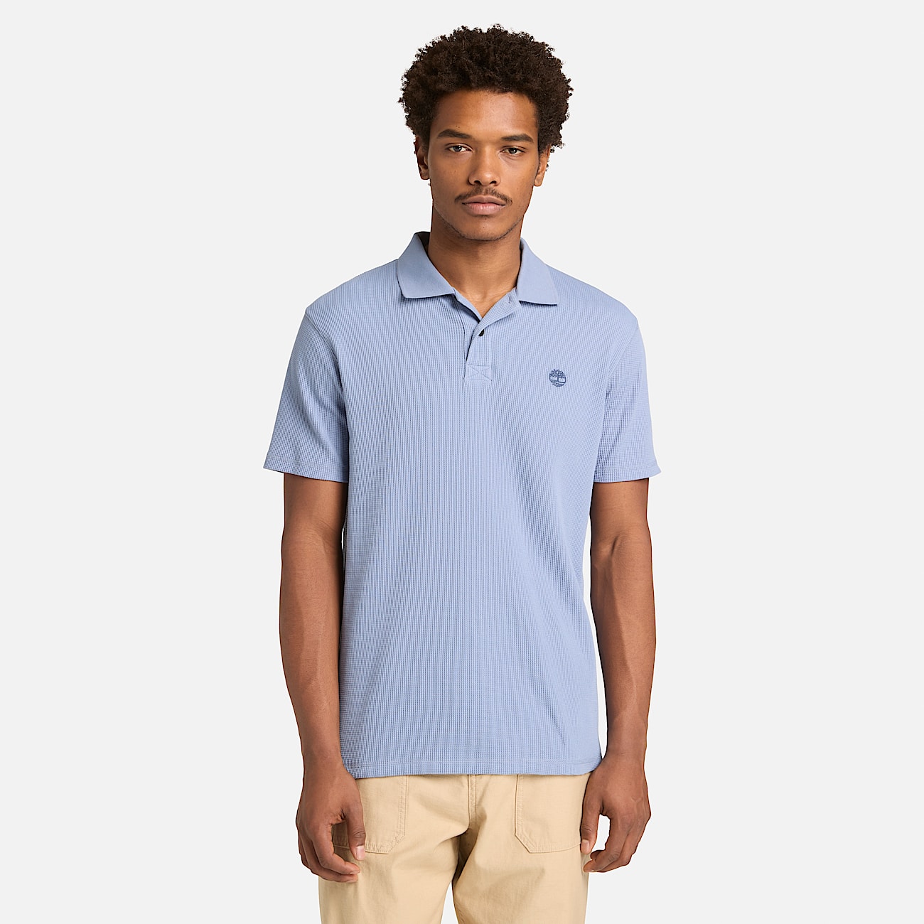 Wharf River Waffle Short-Sleeve Polo for Men in Blue - 2