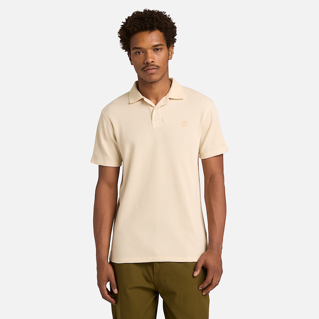 Wharf River Waffle Short-Sleeve Polo for Men in Beige - 2
