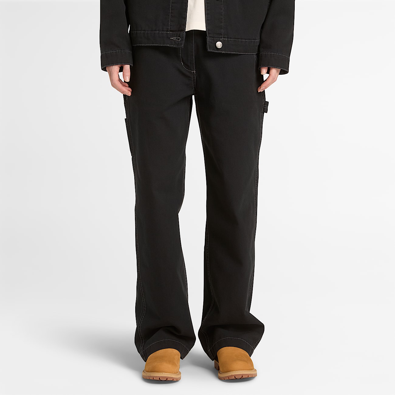 Pantalón recto de lona para mujer en negro - 2