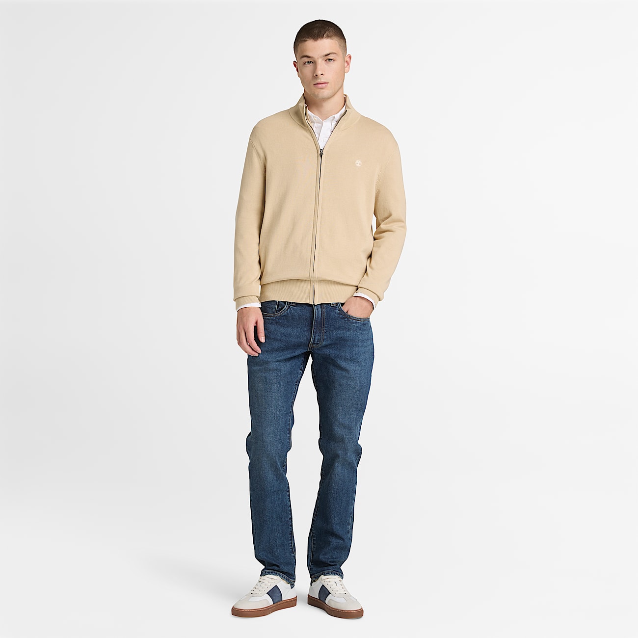 Johns River Baumwollpullover mit durchgehendem Reiverschluss fr Herren in Beige TBL Beige ALT2