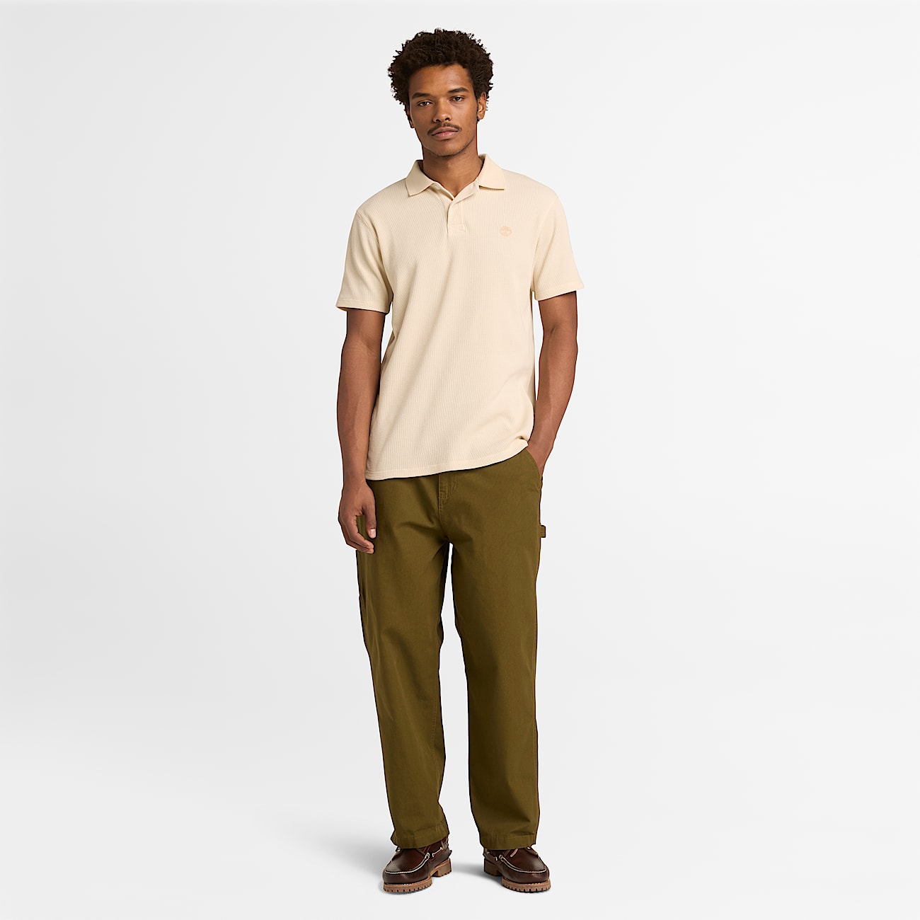 Wharf River Waffle Short-Sleeve Polo for Men in Beige - 3