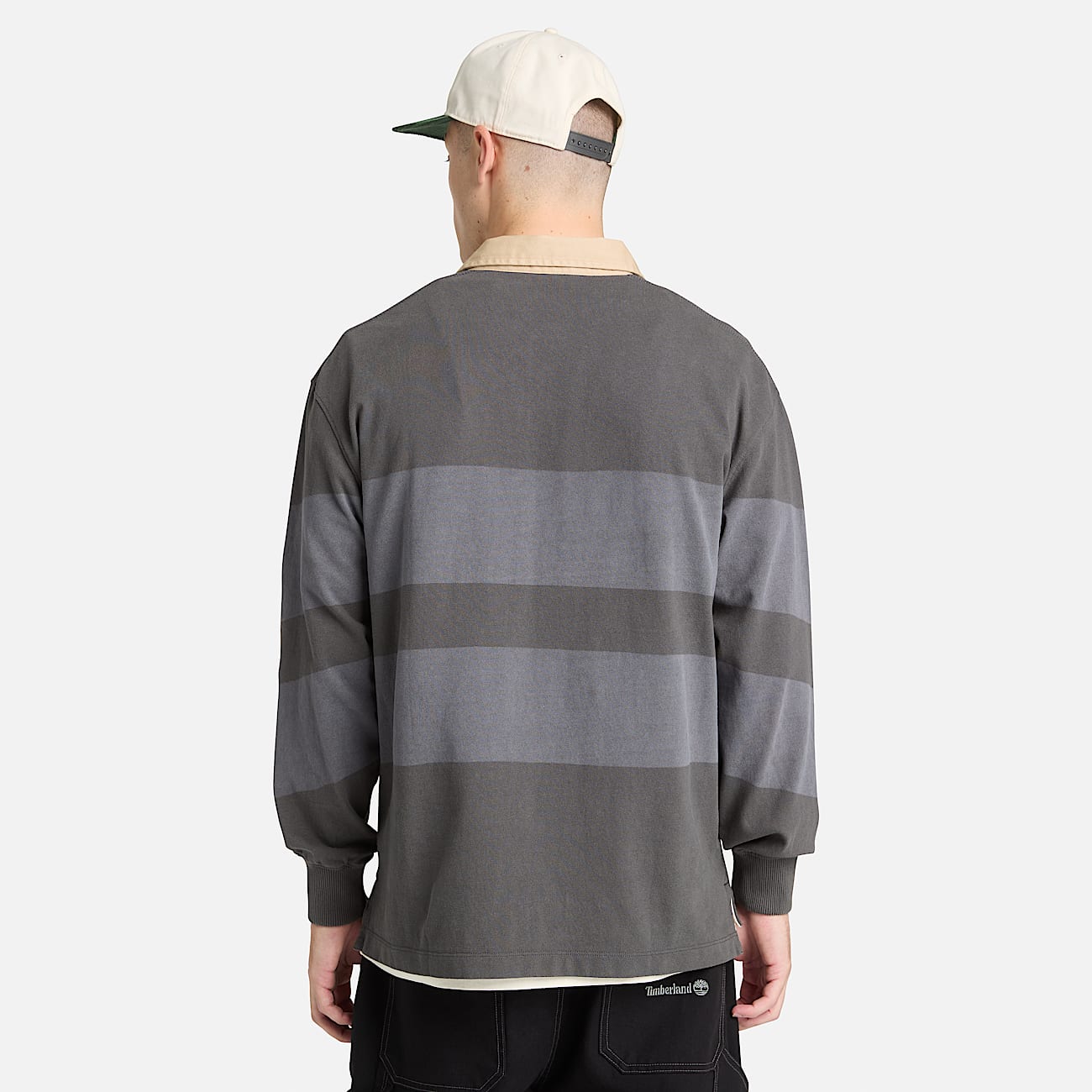 Polo de rugby a rayas de manga larga unisex en gris oscuro TBL gris ALT3