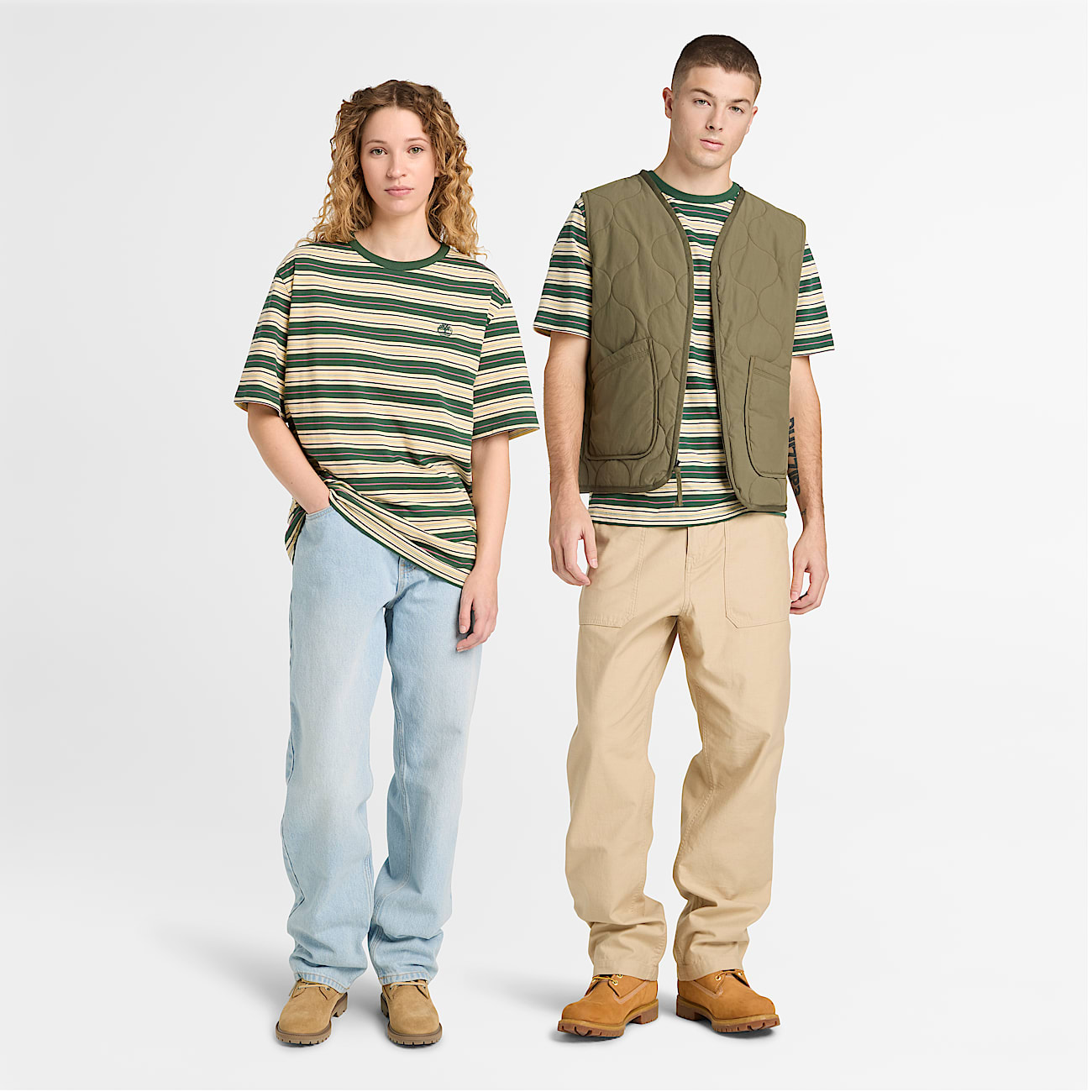 All Gender Striped TShirt in BeigeDark Green TBL Beige ALT2