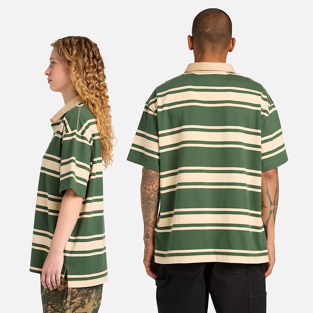 Polo de rugby  manches courtes ray unisexe en vert foncbeige TBL Verte ALT2