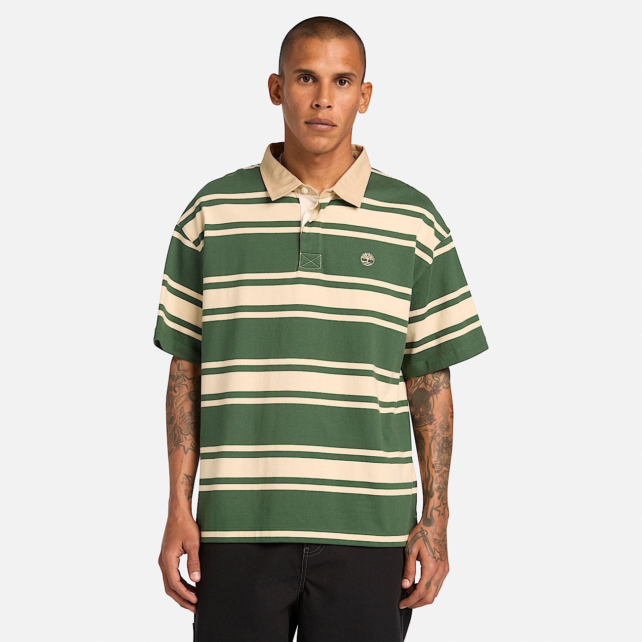 Polo de rugby  manches courtes ray unisexe en vert foncbeige TBL Verte ALT3