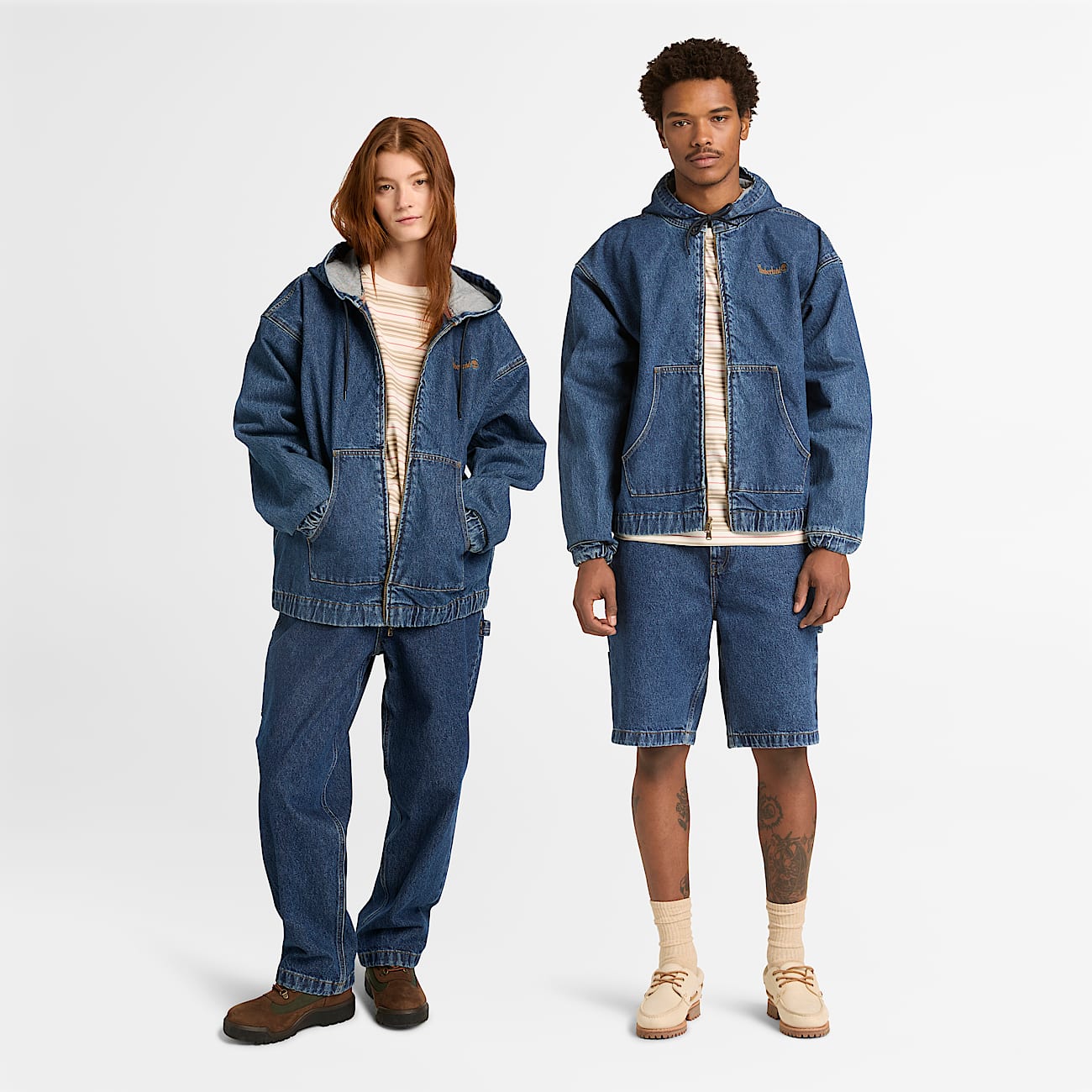 All Gender Denim FullZip Hooded Bomber in Blue TBL Blue ALT1