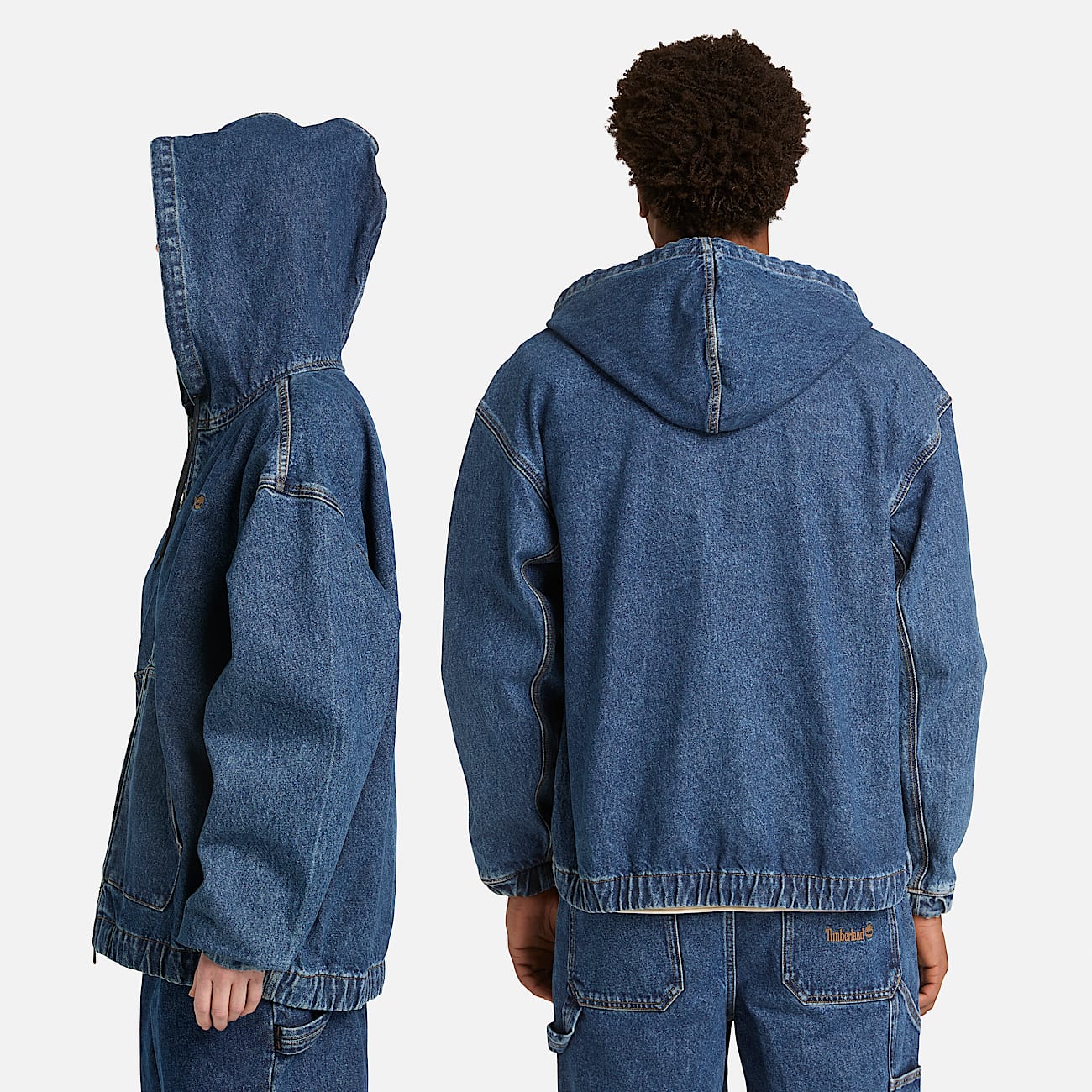 All Gender Denim FullZip Hooded Bomber in Blue TBL Blue ALT2