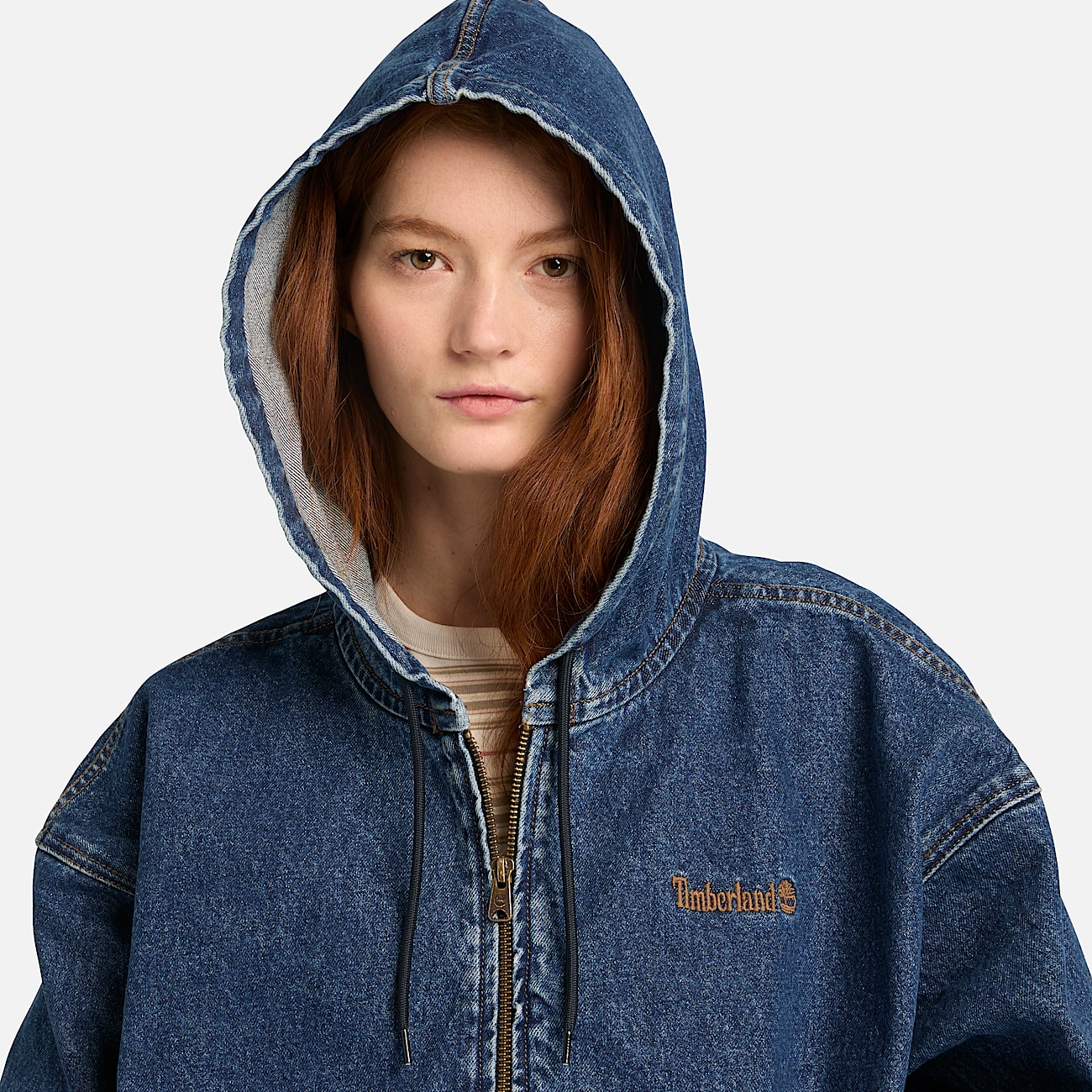 All Gender Denim FullZip Hooded Bomber in Blue TBL Blue ALT4