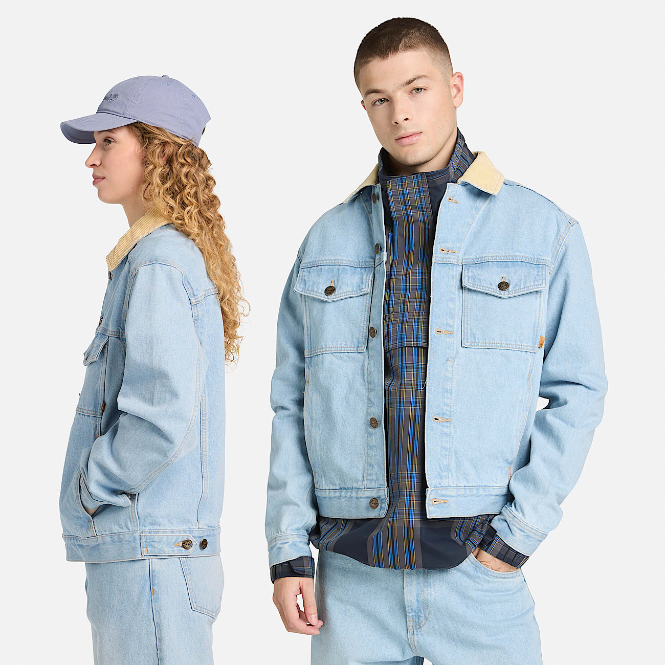 All Gender Corduroy Collared Denim Jacket in Light Blue TBL Blue ALT2