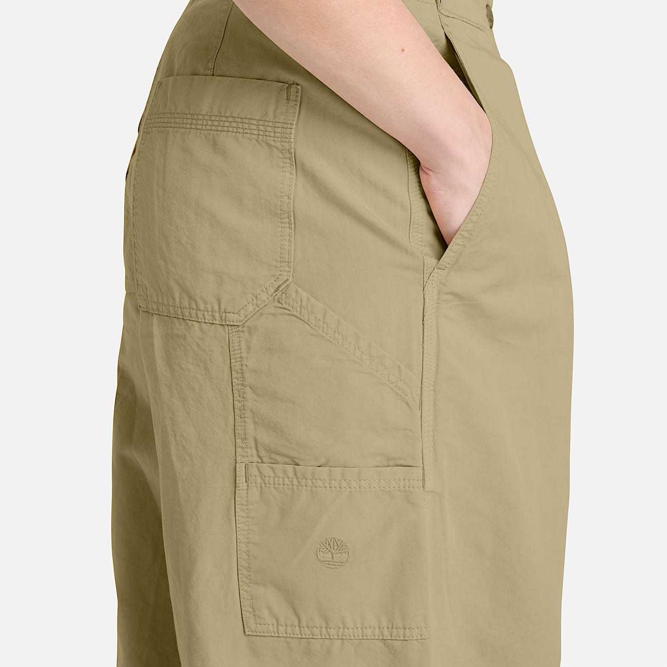 Pantalones utilitarios de algodn y lino para mujer en verde TBL verde ALT3