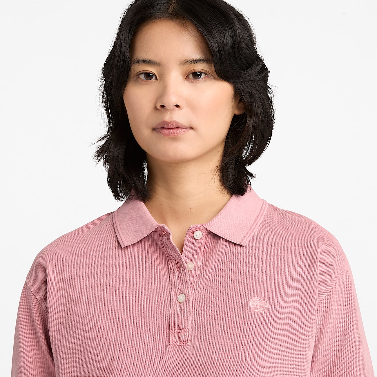 Garment Dyed Short-Sleeve Pique Polo for Women in Pink - 4