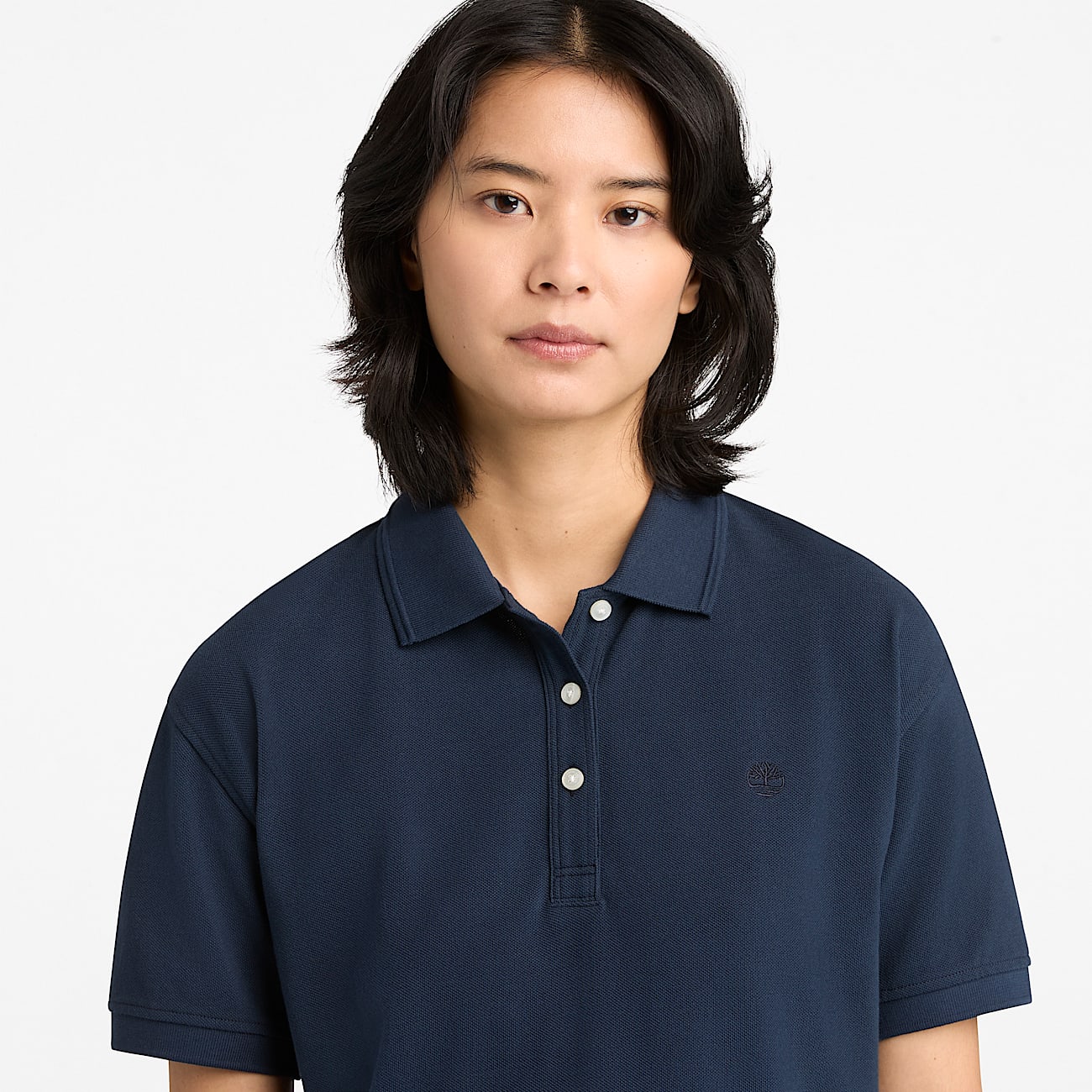 Short-Sleeve Pique Polo for Women in Dark Blue - 4