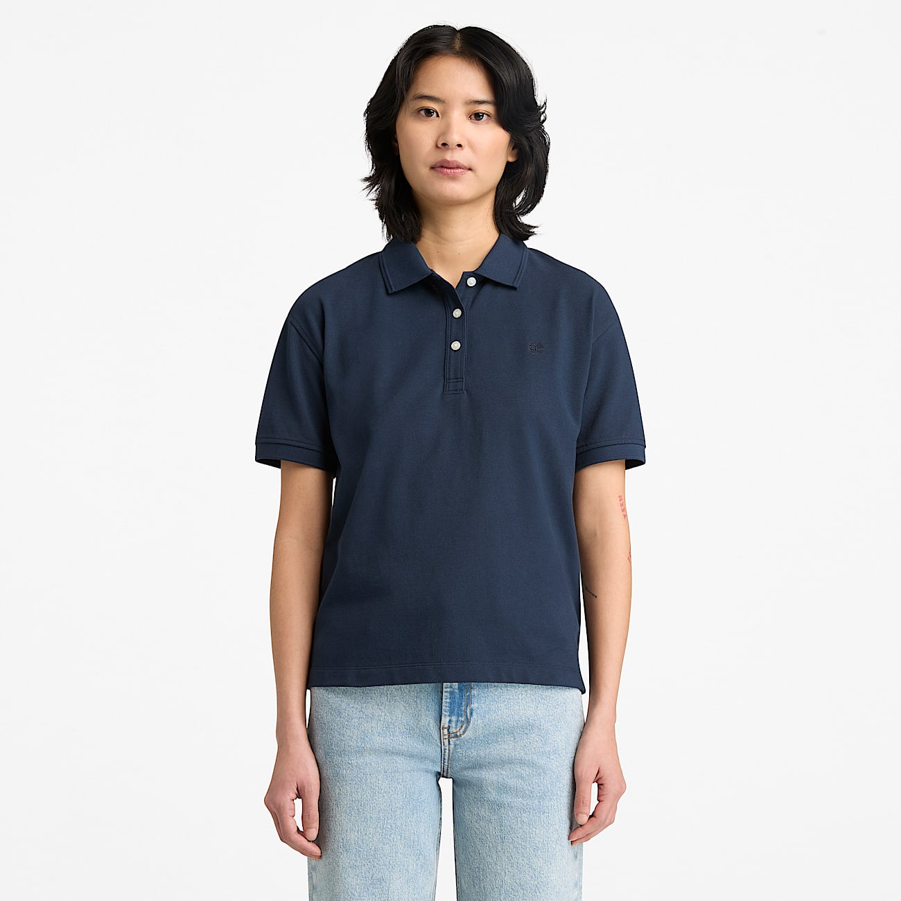 Short-Sleeve Pique Polo for Women in Dark Blue - 2