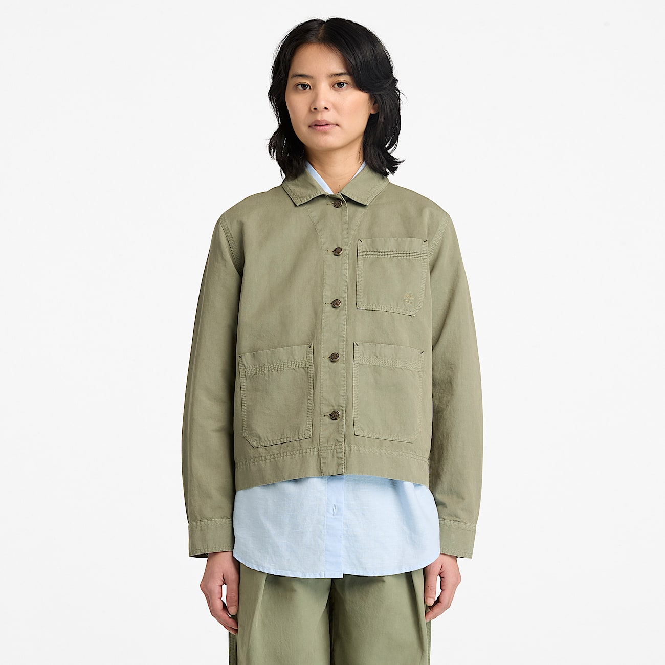 Sobrecamisa utilitaria de algodn y lino para mujer en verde TBL verde ALT1