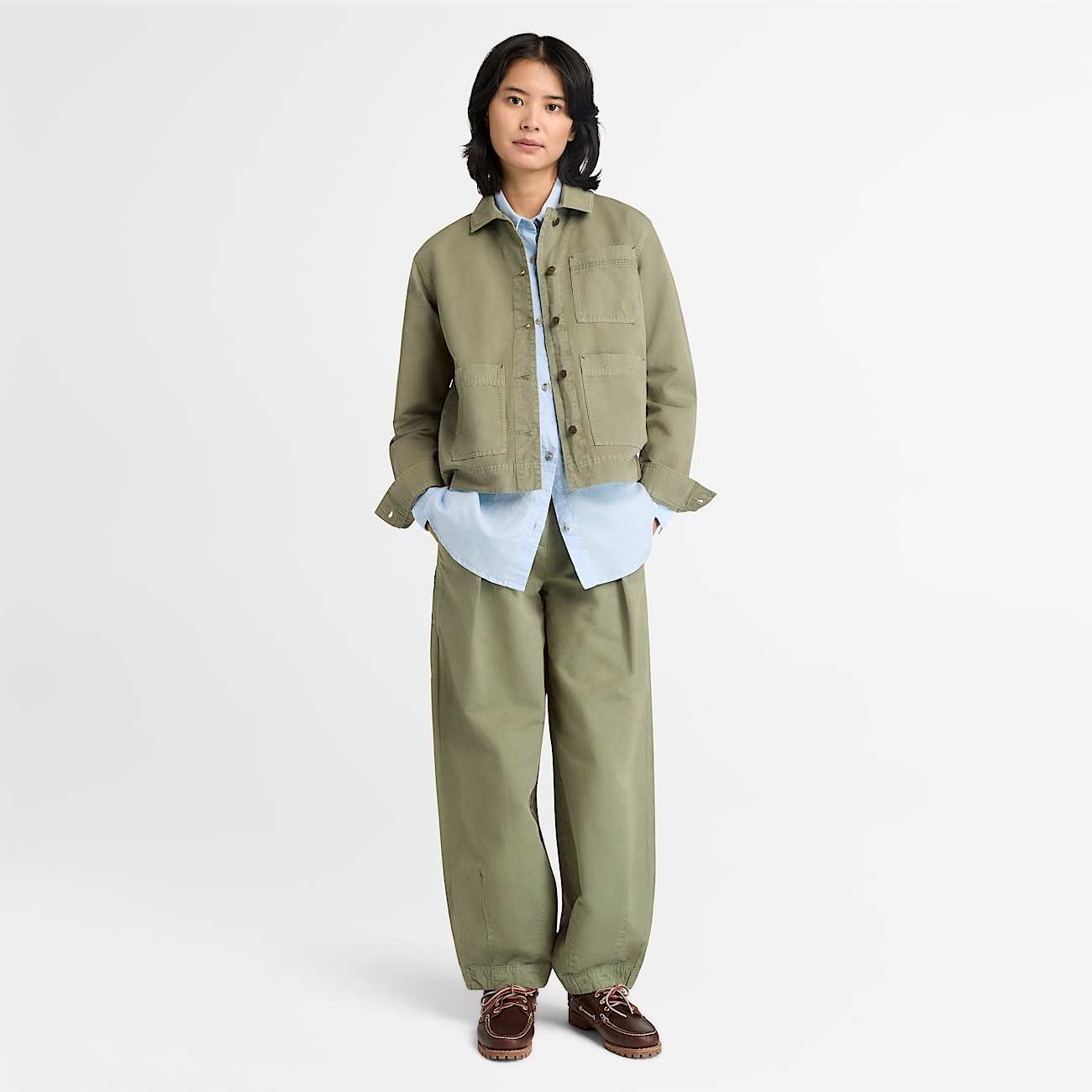 Sobrecamisa utilitaria de algodn y lino para mujer en verde TBL verde ALT2