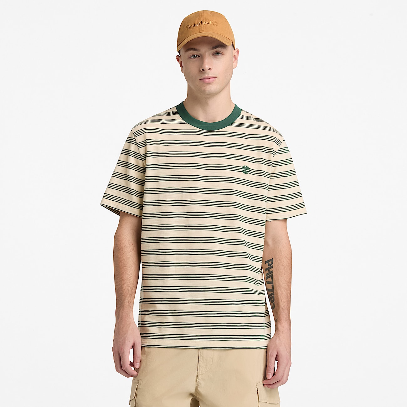 Striped ShortSleeve TShirt for Men in BeigeDark Green TBL Beige ALT1