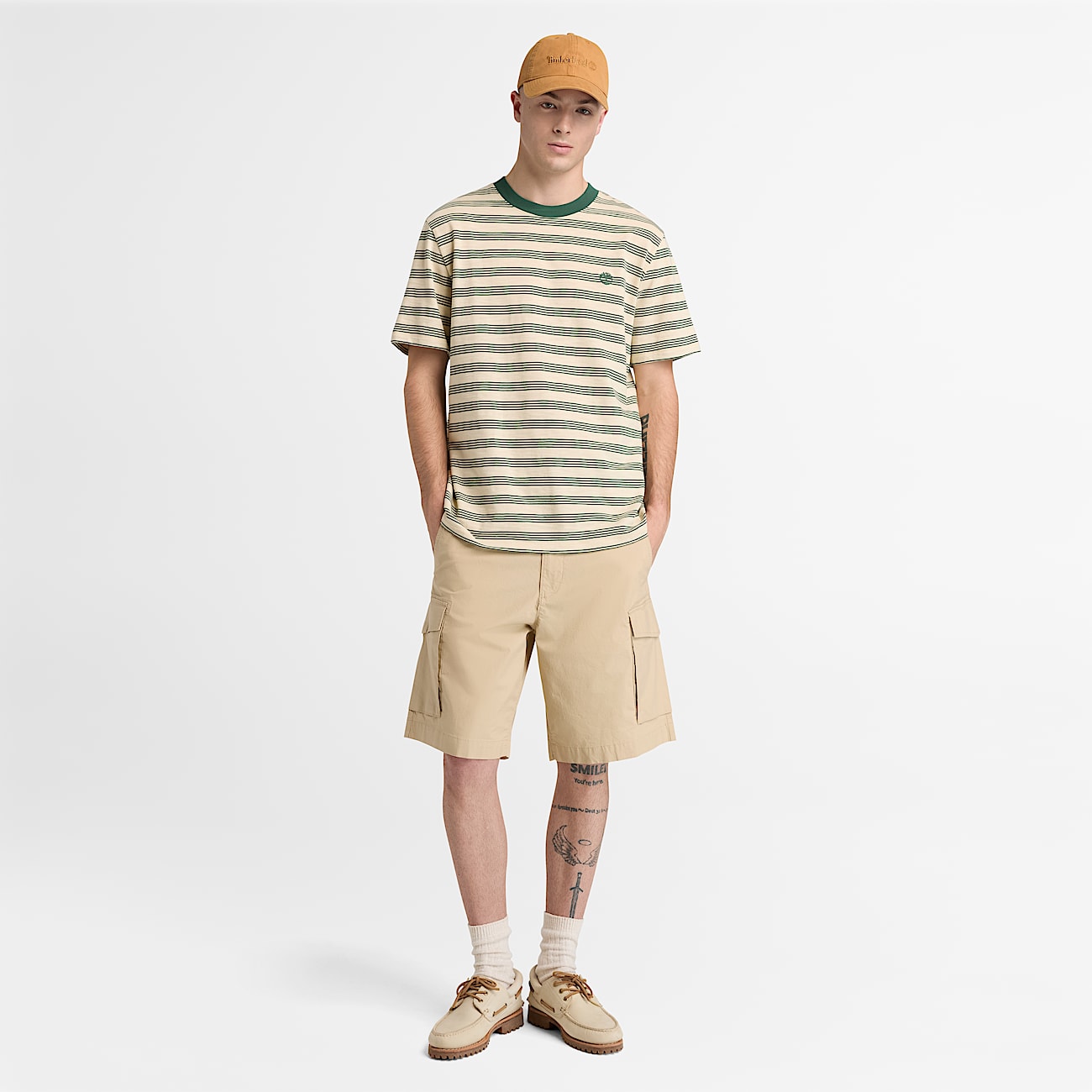Striped ShortSleeve TShirt for Men in BeigeDark Green TBL Beige ALT2