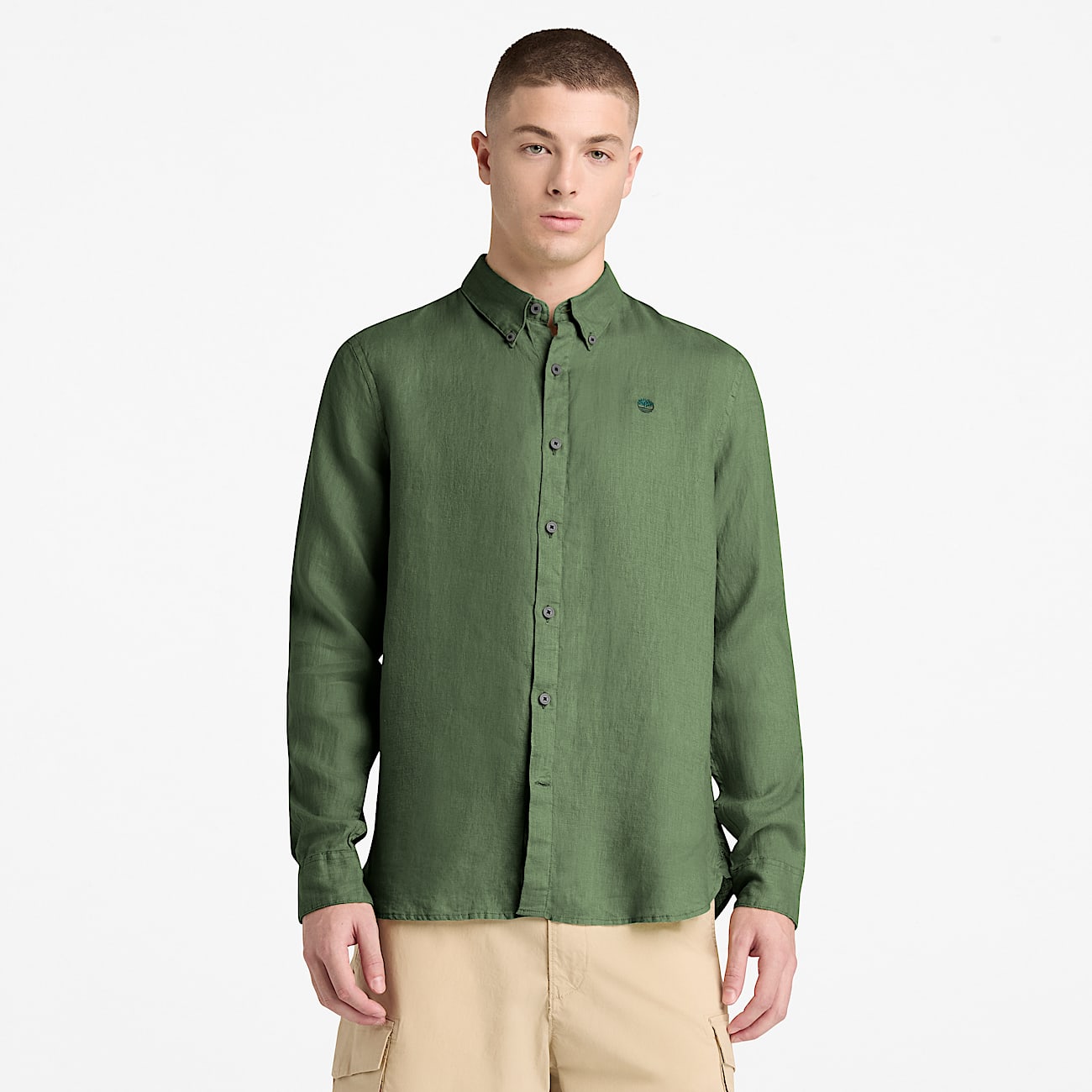 Mill Brook Linen Shirt for Men in Dark Green TBL Green ALT1