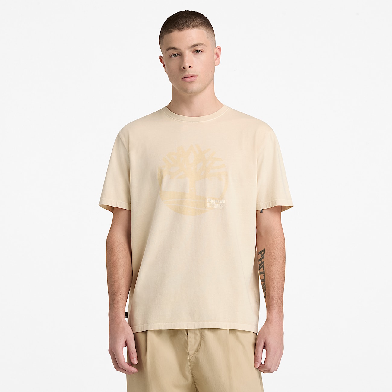 Stückgefärbtes T-Shirt mit Logo-Grafik für Herren in Beige - 2