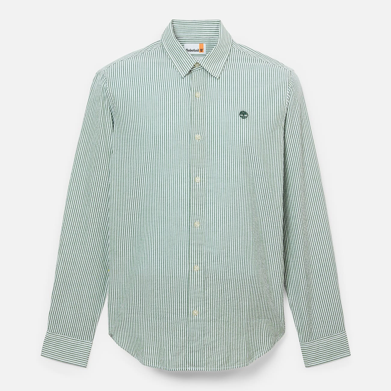 Langärmeliges, gestreiftes Seersucker-Hemd für Herren in Dunkelgrün - 1