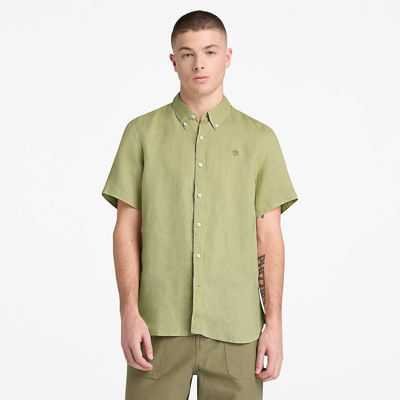 Mill Brook Linen ShortSleeve Shirt for Men in Green TBL Green ALT1