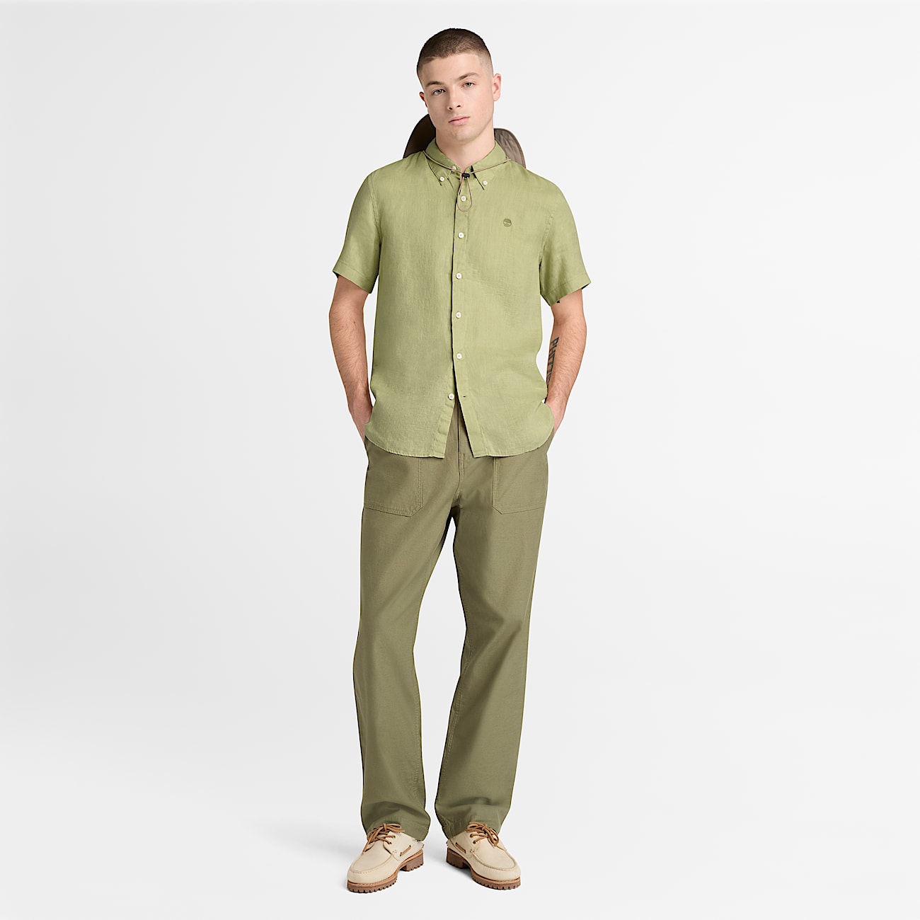 Mill Brook Linen ShortSleeve Shirt for Men in Green TBL Green ALT2
