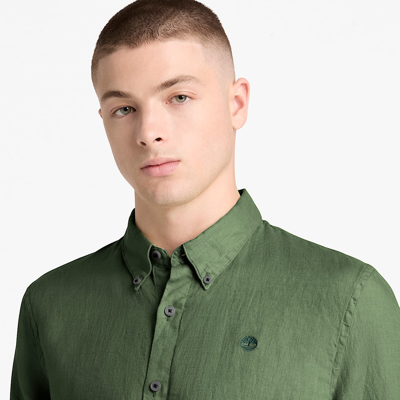 Mill Brook Linen Shirt for Men in Dark Green TBL Green ALT3