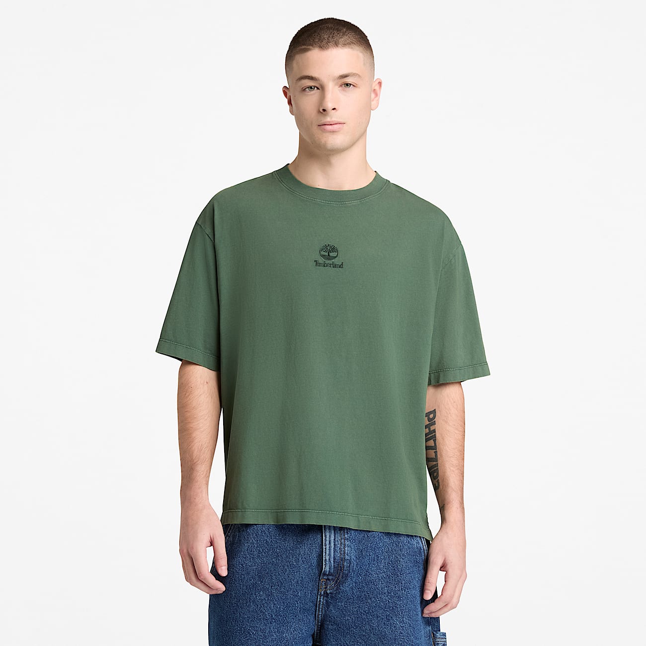 All Gender Sunwashed Embroidered Logo TShirt in Dark Green TBL Green ALT3