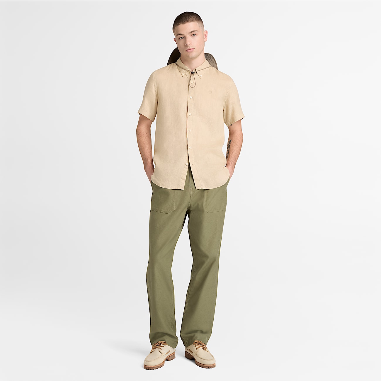 Mill Brook kurzrmeliges Leinenhemd fr Herren in Beige TBL Beige ALT2