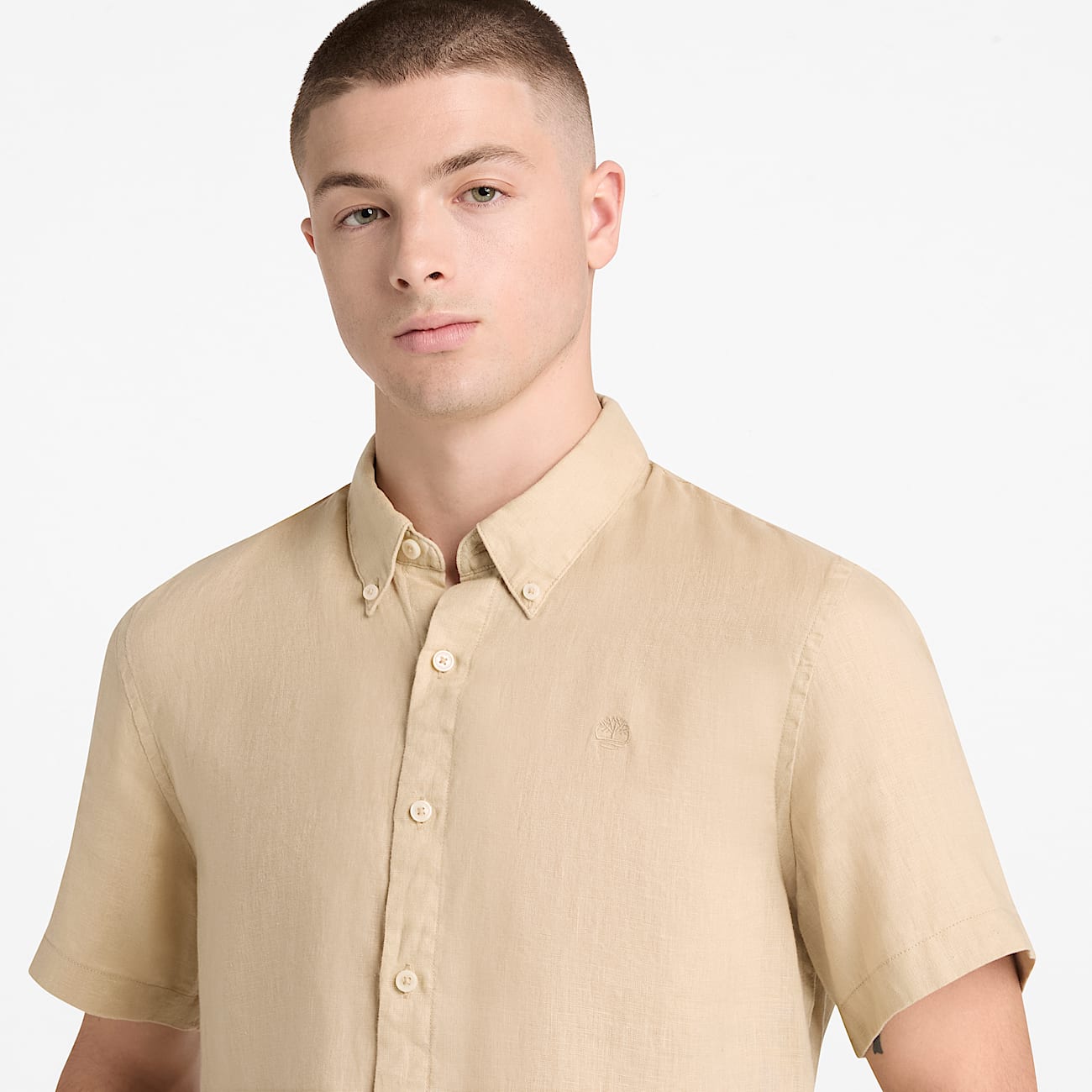 Mill Brook kurzrmeliges Leinenhemd fr Herren in Beige TBL Beige ALT3