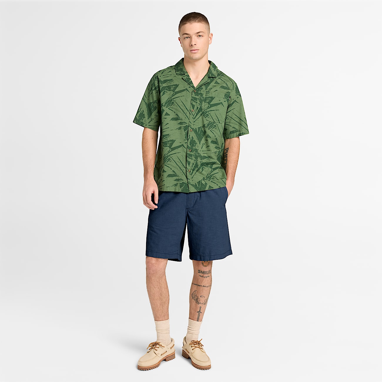 Short van licht katoen voor heren in donkerblauw TBL blauw ALT2