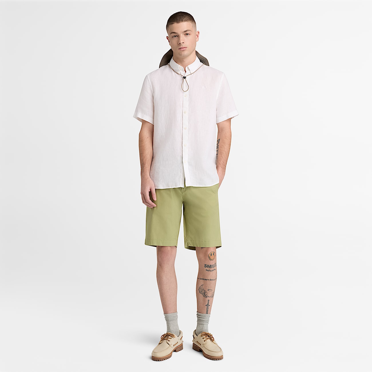 Camisa de lino de manga corta Mill Brook para hombre en blanco TBL blanco ALT2