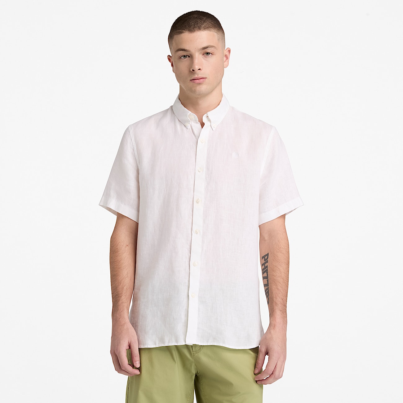 Camisa de lino de manga corta Mill Brook para hombre en blanco TBL blanco ALT1