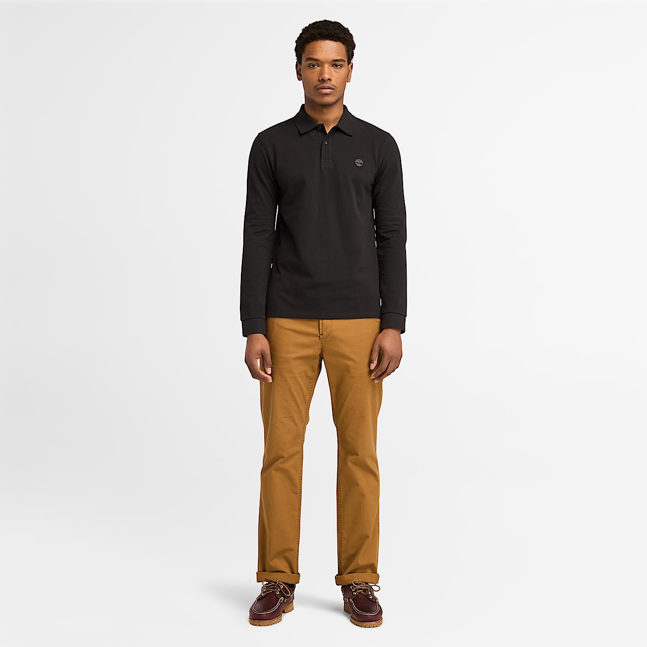 Millers River LongSleeve Pique Polo for Men in Black TBL Black ALT2