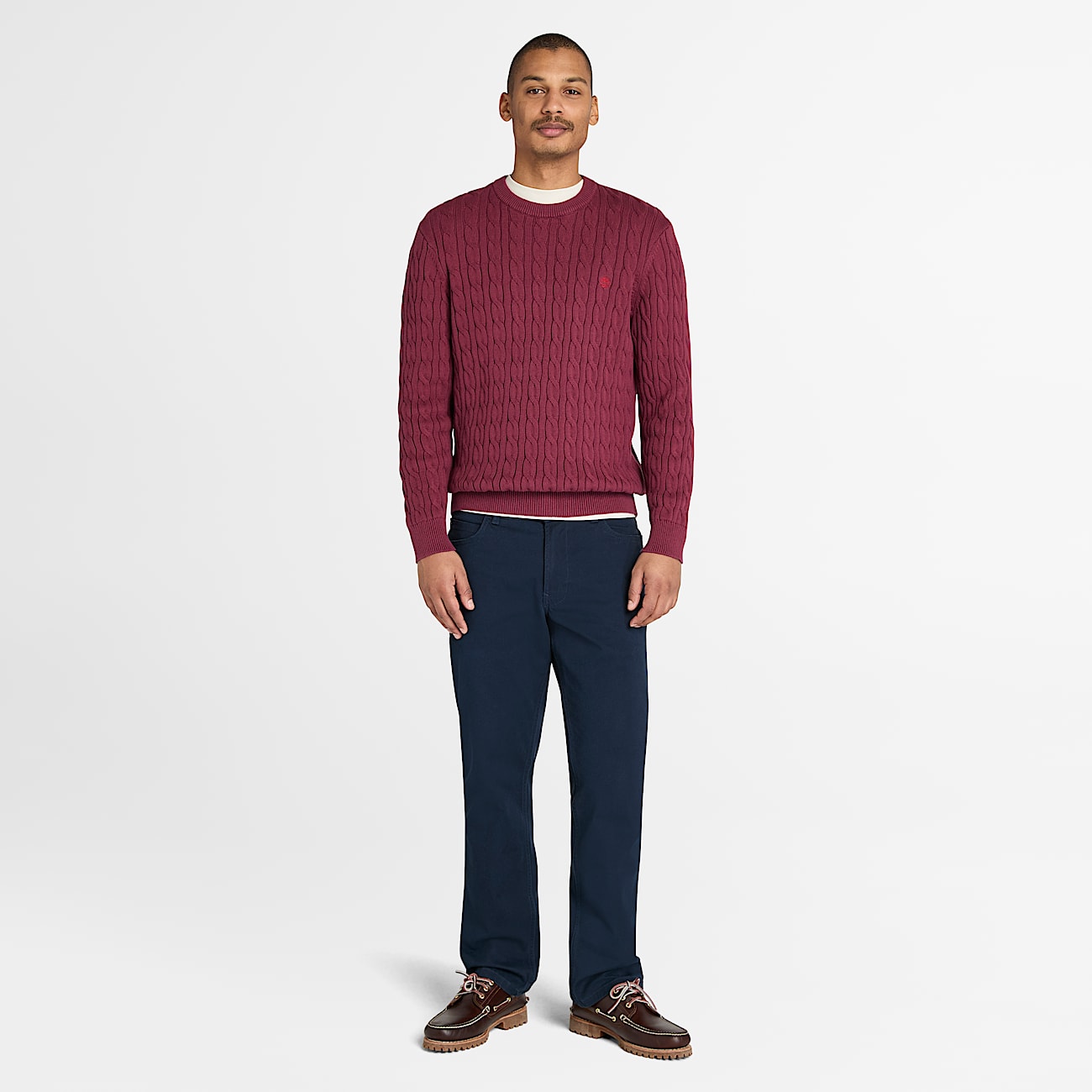 Camisola de Gola Redonda em Malha Entranada Williams River para Homem em burgundi TBL burgundi ALT2