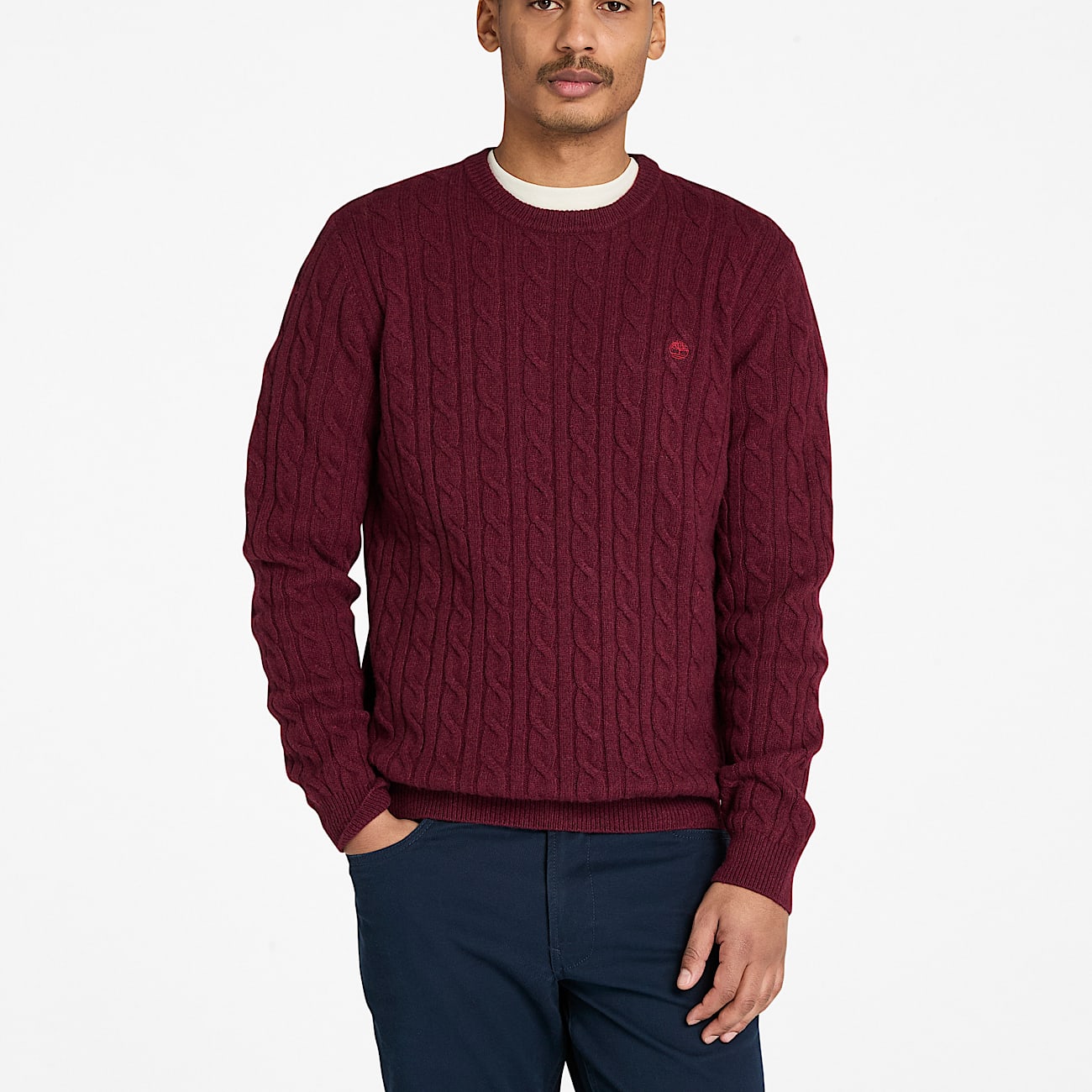 Phillips Brook Crewneck Cableknit Jumper for Men in Burgundy TBL Burgundy ALT1