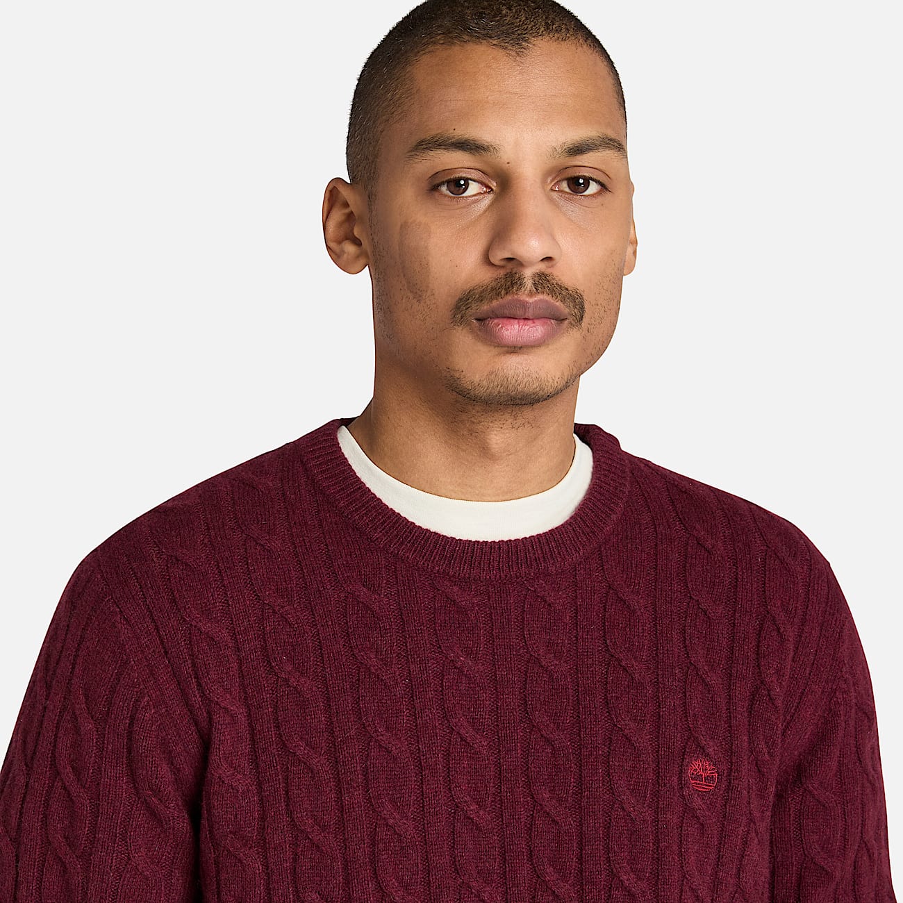 Phillips Brook Crewneck Cableknit Jumper for Men in Burgundy TBL Burgundy ALT3