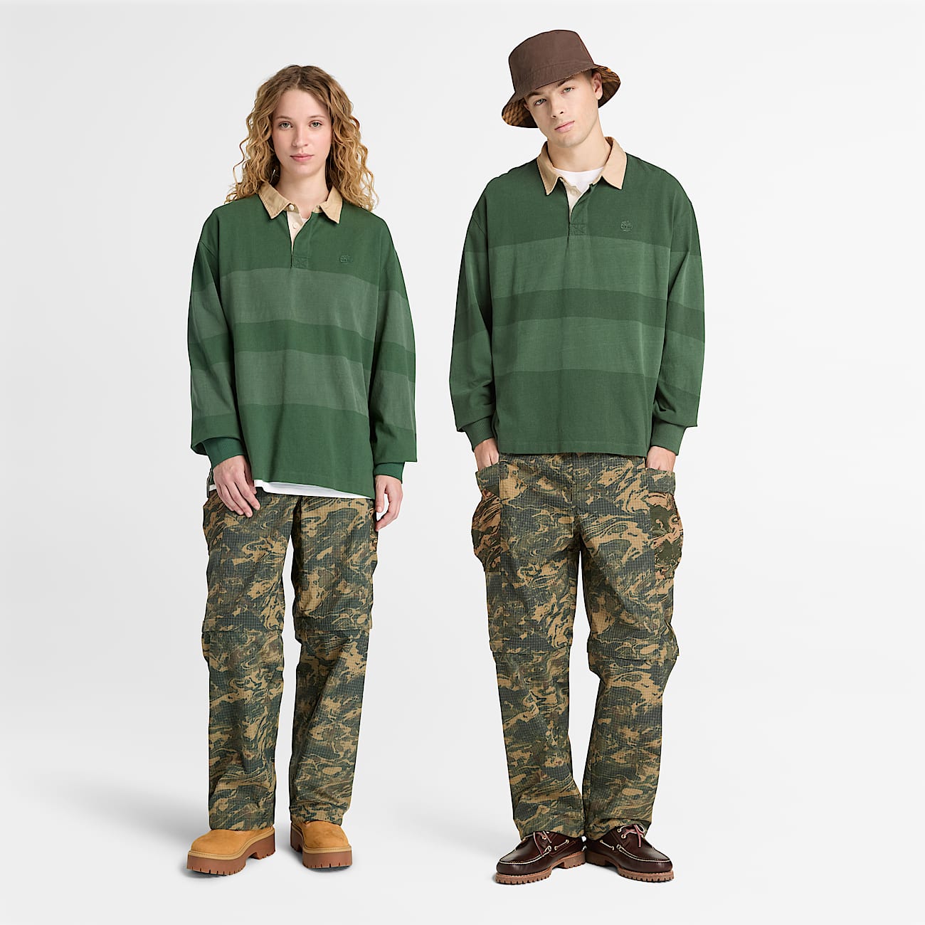 All Gender Langrmeliges gestreiftes RugbyPolohemd in Dunkelgrn TBL Grn ALT1