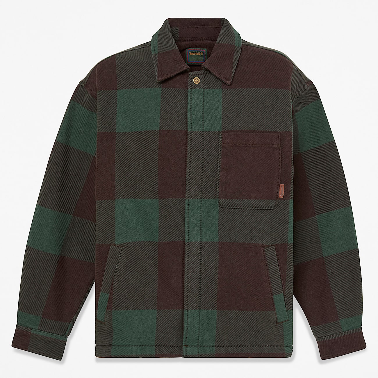 Fleece-Lined Checkered Overshirt for Men in Dark Brown