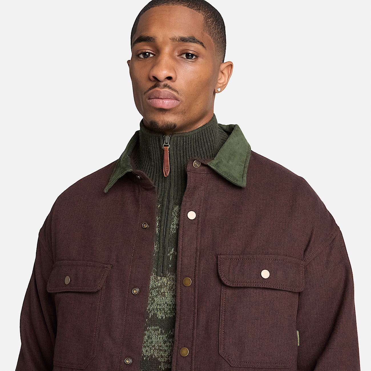 Herringbone Overshirt for Men in Dark Brown TBL Brown ALT3