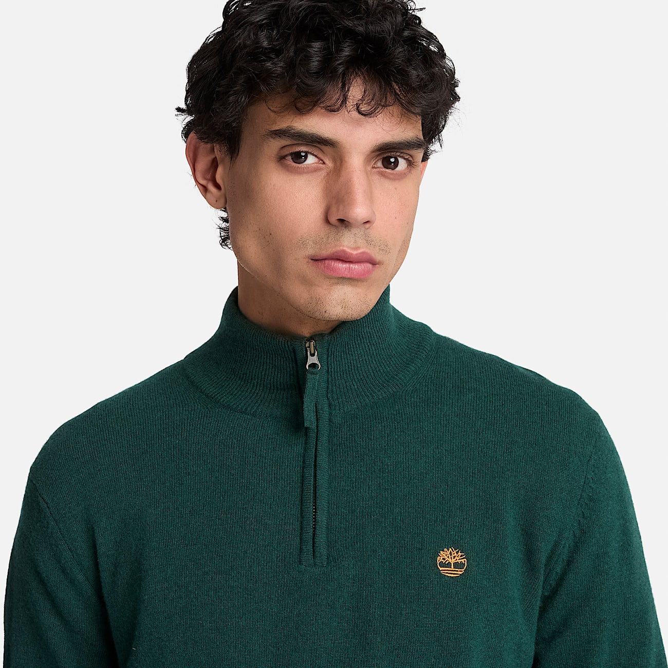 Jersey de lana merina con cremallera de 14 Cohas Brook para hombre en verde oscuro TBL verde ALT3