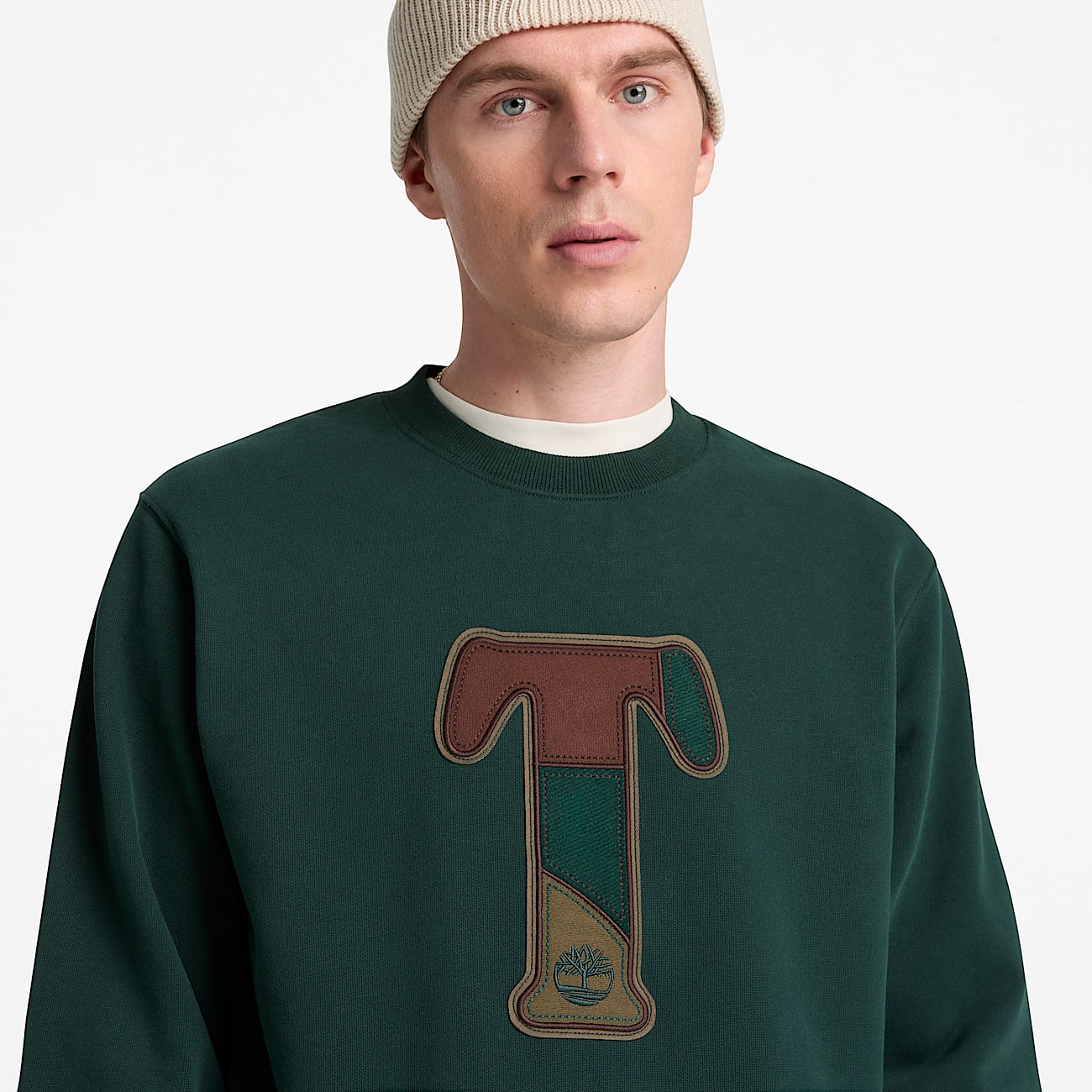 Patchwork Crew Sweatshirt for Men in Dark Green TBL Green ALT3