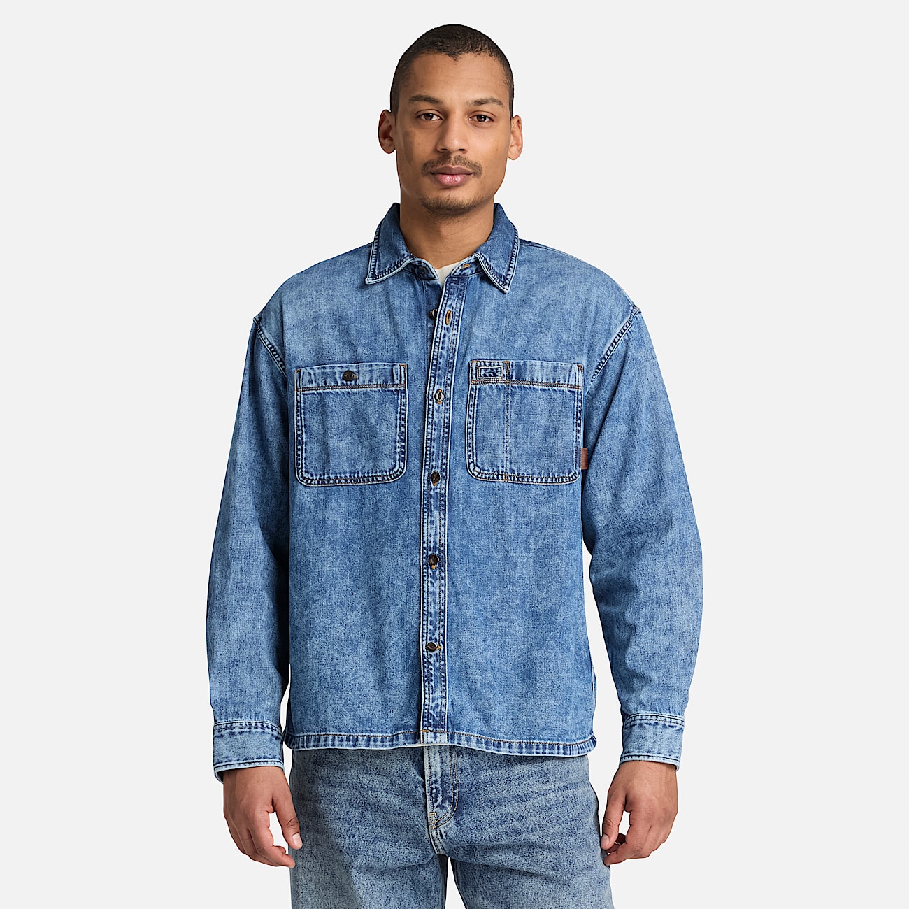 Chemise en jean  poche pour homme en bleu TBL bleu ALT1