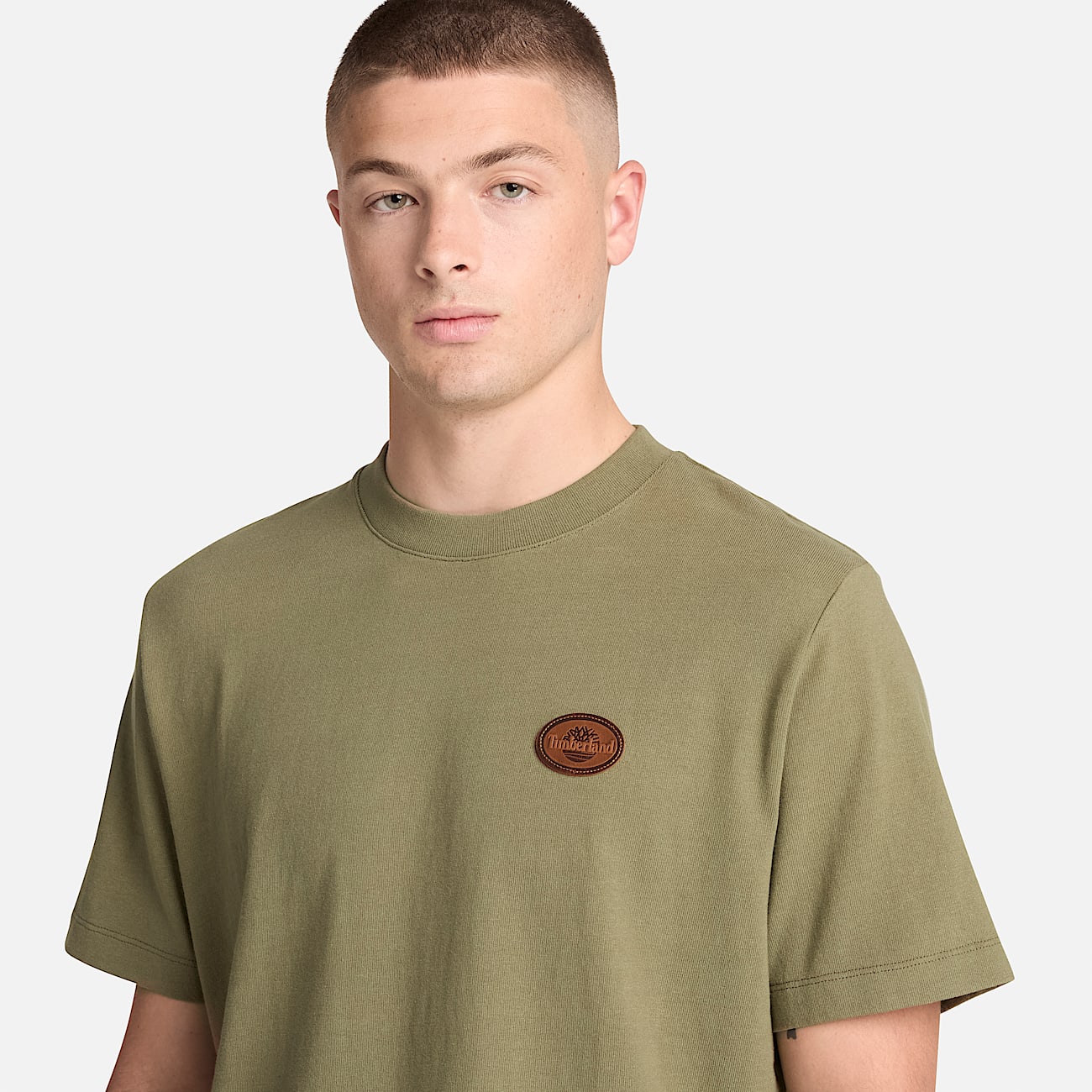 Leather Badge ShortSleeve TShirt for Men in Green TBL Green ALT3