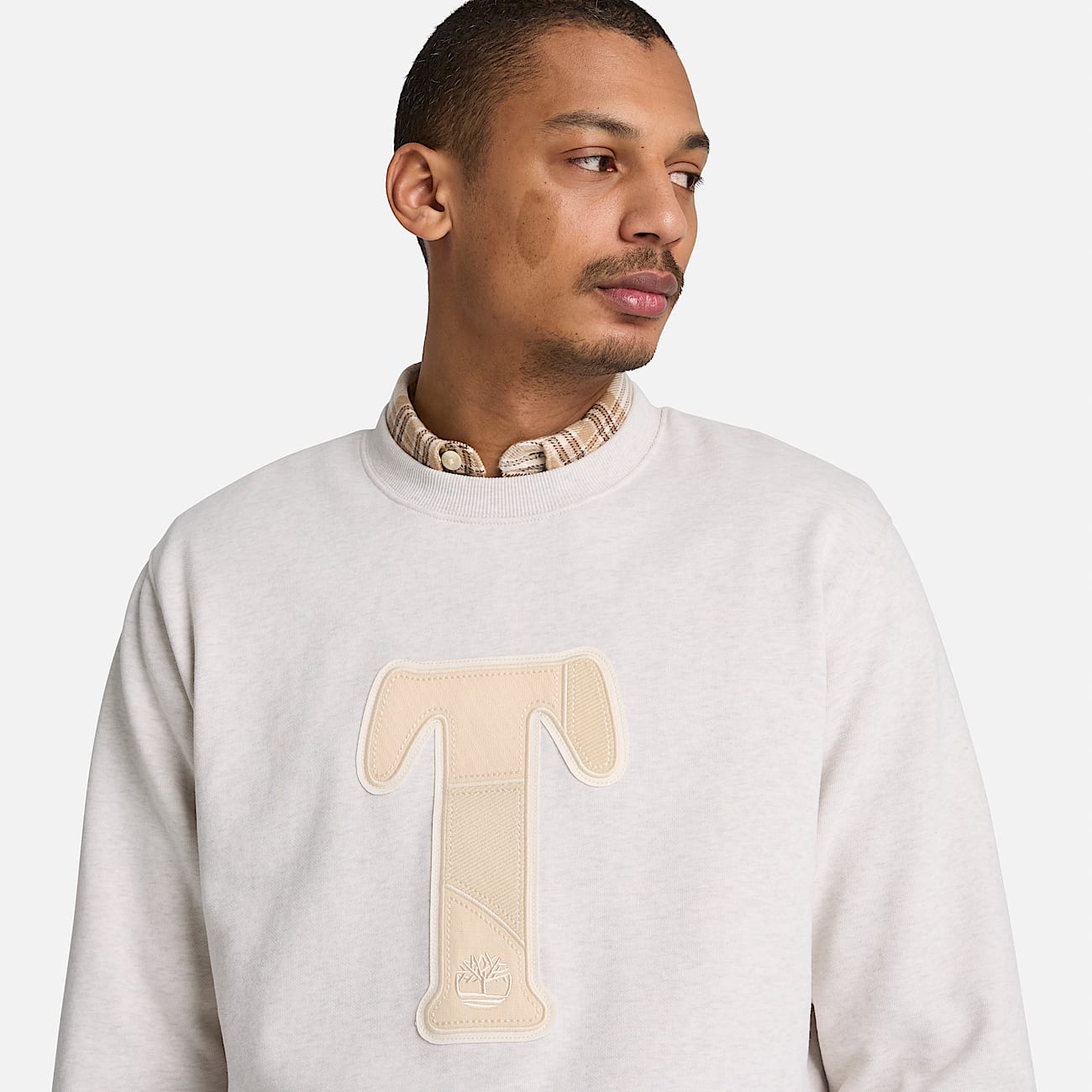 Patchwork Crew Sweatshirt for Men in Light Beige TBL Beige ALT3