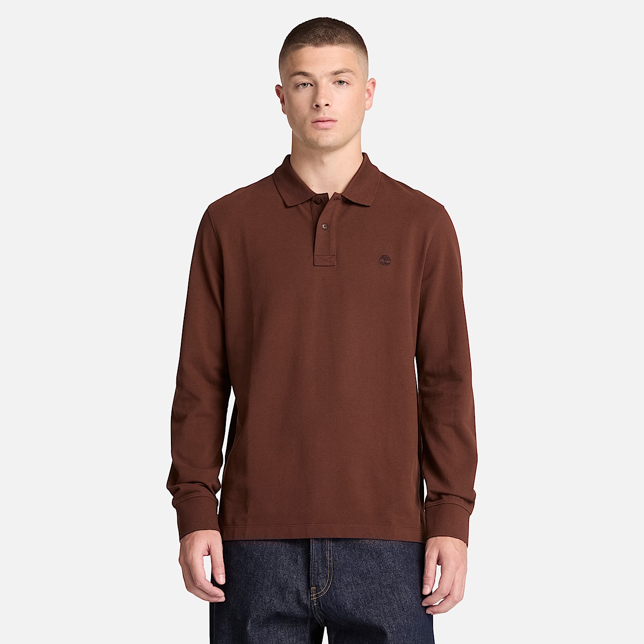 Millers River LongSleeve Polo for Men in Dark Brown TBL Brown ALT1