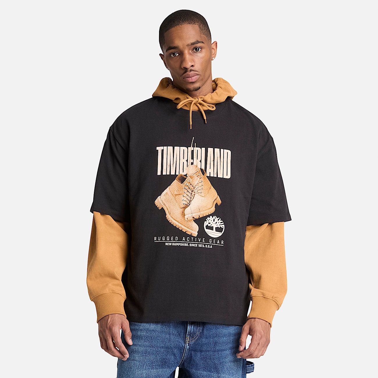 Rugged Boot ShortSleeve TShirt for Men in Black TBL Black ALT1