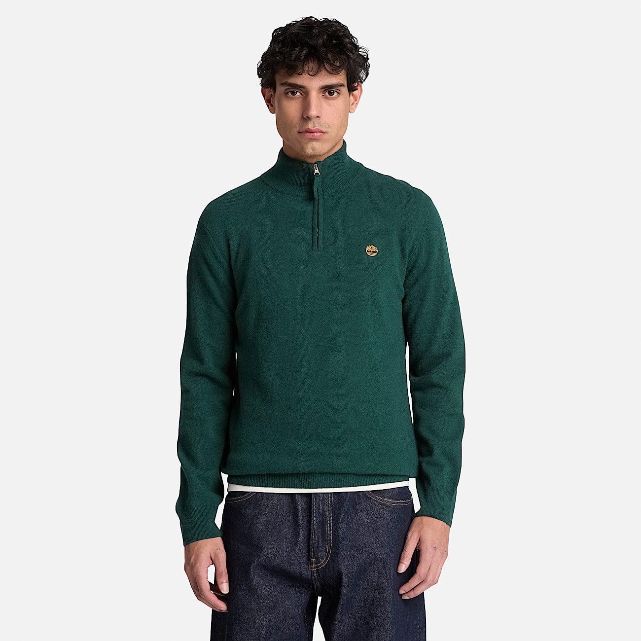 Jersey de lana merina con cremallera de 14 Cohas Brook para hombre en verde oscuro TBL verde ALT1